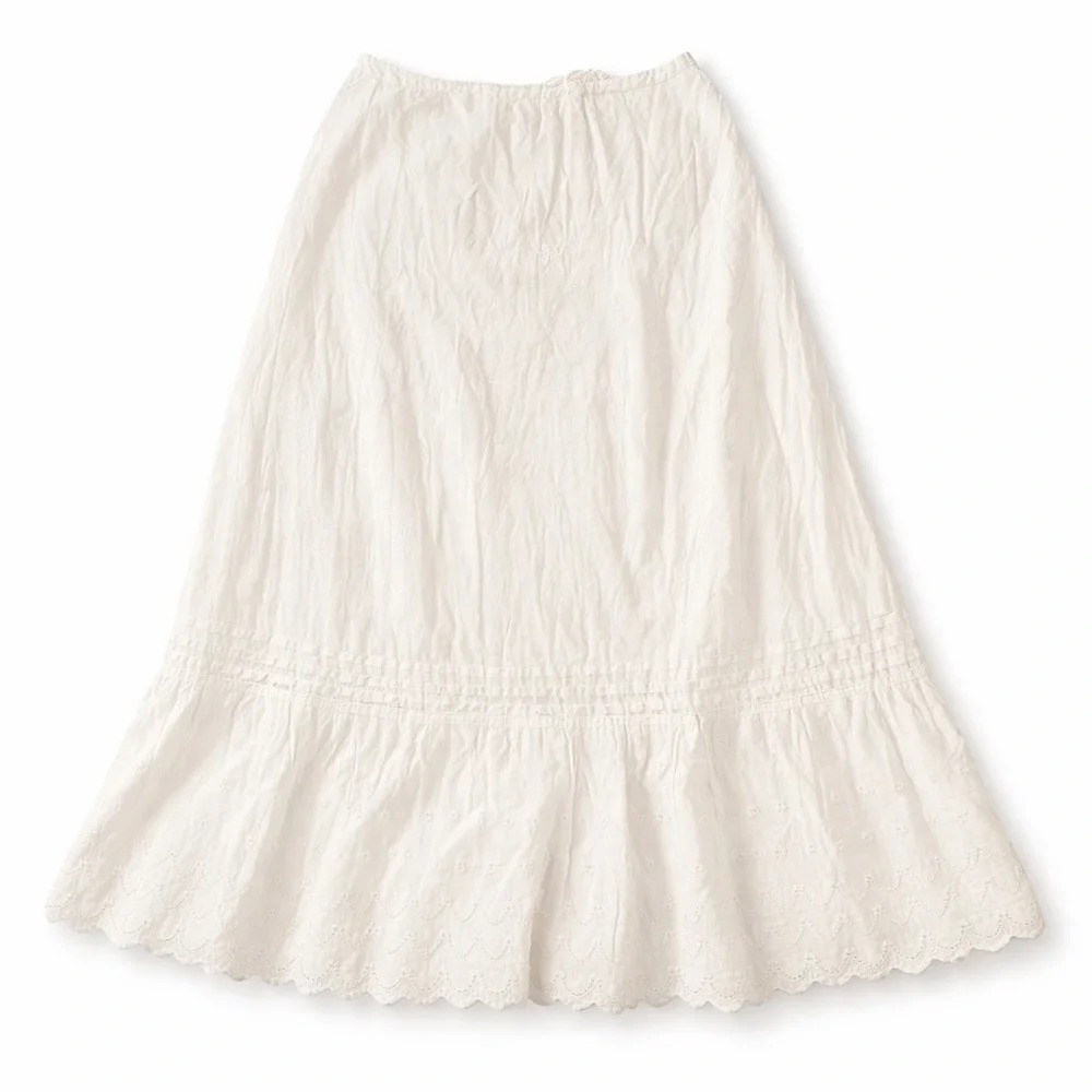Vintage Boho Eyelet Skirt 26x30 White‎ Cotton Tiered Prairie READ